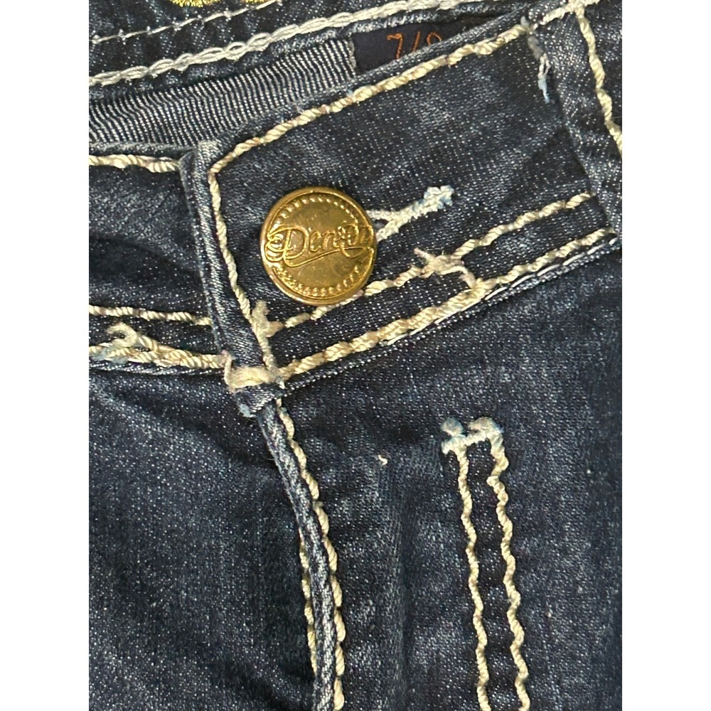 Dereon Girls Dark Wash Denim Jeans Gold Accent Size 7/8 Rhinestone - Picture 3 of 11